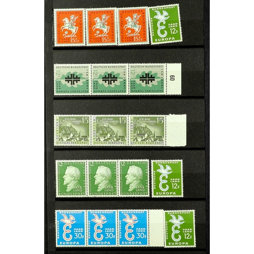 712 - GERMANY - SAAR 1947 - 1959 NEVER HINGED MINT COLLECTION on protective pages, note 1948 set incl Airs... 