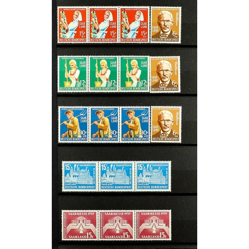 712 - GERMANY - SAAR 1947 - 1959 NEVER HINGED MINT COLLECTION on protective pages, note 1948 set incl Airs... 