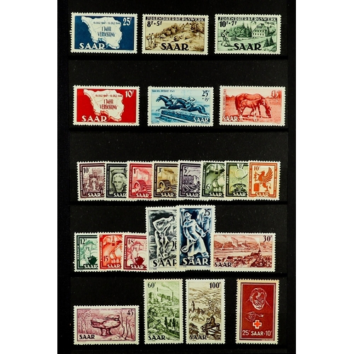 712 - GERMANY - SAAR 1947 - 1959 NEVER HINGED MINT COLLECTION on protective pages, note 1948 set incl Airs... 