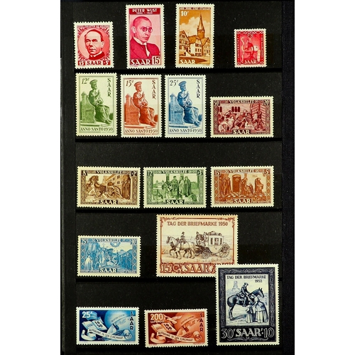 712 - GERMANY - SAAR 1947 - 1959 NEVER HINGED MINT COLLECTION on protective pages, note 1948 set incl Airs... 