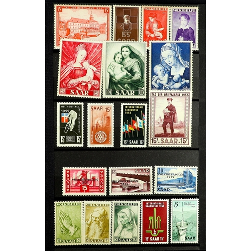 712 - GERMANY - SAAR 1947 - 1959 NEVER HINGED MINT COLLECTION on protective pages, note 1948 set incl Airs... 