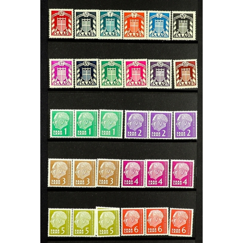 712 - GERMANY - SAAR 1947 - 1959 NEVER HINGED MINT COLLECTION on protective pages, note 1948 set incl Airs... 