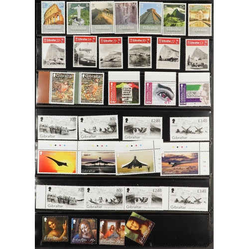 726 - GIBRALTAR 2008-2023 NEVER HINGED MINT COLLECTION on stock pages, complete sets & mini-sheets, very f... 