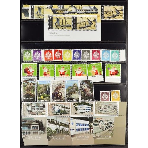 726 - GIBRALTAR 2008-2023 NEVER HINGED MINT COLLECTION on stock pages, complete sets & mini-sheets, very f... 