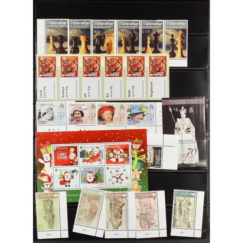 726 - GIBRALTAR 2008-2023 NEVER HINGED MINT COLLECTION on stock pages, complete sets & mini-sheets, very f... 