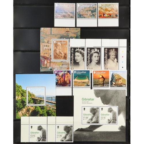 726 - GIBRALTAR 2008-2023 NEVER HINGED MINT COLLECTION on stock pages, complete sets & mini-sheets, very f... 