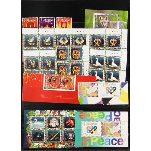 726 - GIBRALTAR 2008-2023 NEVER HINGED MINT COLLECTION on stock pages, complete sets & mini-sheets, very f... 