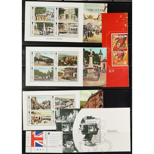 726 - GIBRALTAR 2008-2023 NEVER HINGED MINT COLLECTION on stock pages, complete sets & mini-sheets, very f... 