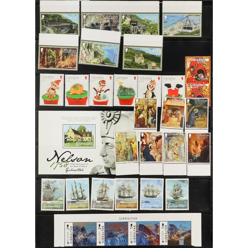 726 - GIBRALTAR 2008-2023 NEVER HINGED MINT COLLECTION on stock pages, complete sets & mini-sheets, very f... 