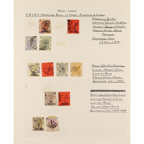 749 - HONG KONG 1860's - 1930's CHOPS AND PERFINS collection annotated on pages with perfined stamps ident... 