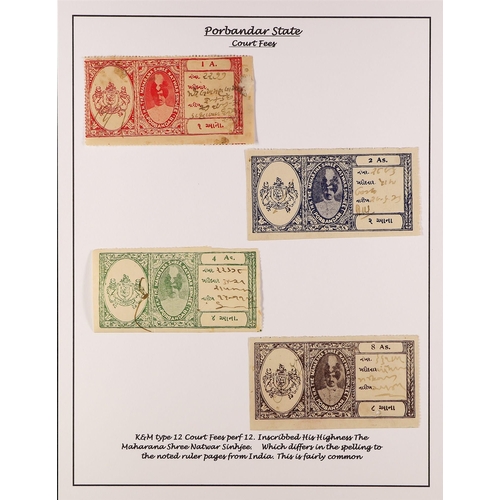 785 - INDIAN FEUDATORY STATES REVENUE STAMPS COLLECTION expertly written-up on pages, Baswara to Wankaner ... 