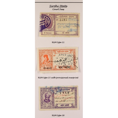 785 - INDIAN FEUDATORY STATES REVENUE STAMPS COLLECTION expertly written-up on pages, Baswara to Wankaner ... 