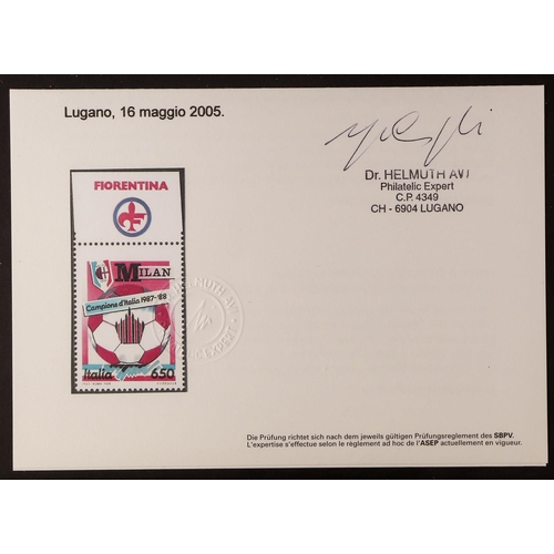 825 - ITALY 1988 650L Football (Italian Sports) with MISSING YELLOW colour error, Bolaffi 1954B, never hin... 