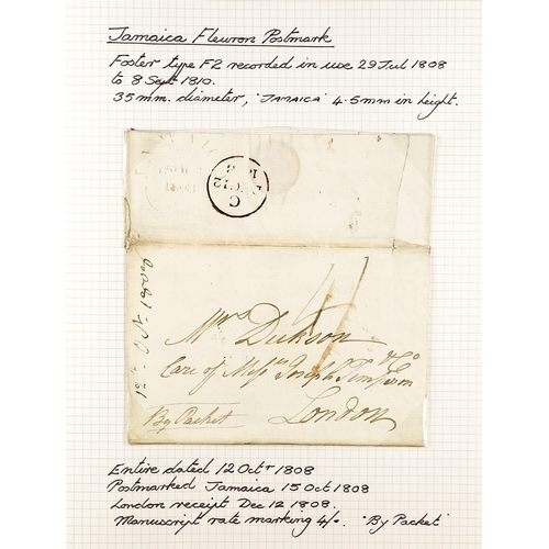 853 - JAMAICA 1799 - 1828 ENTIRE LETTERS collection of 14 covers annotated on pages, note 1799-1803 three ... 