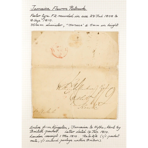 853 - JAMAICA 1799 - 1828 ENTIRE LETTERS collection of 14 covers annotated on pages, note 1799-1803 three ... 