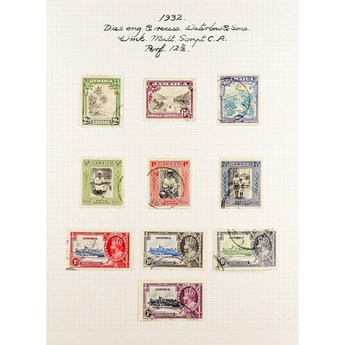 855 - JAMAICA 1903 - 1937 FINE USED COLLECTION on album pages, note 1903-04 Arms set, plus ½d wmk inverted... 