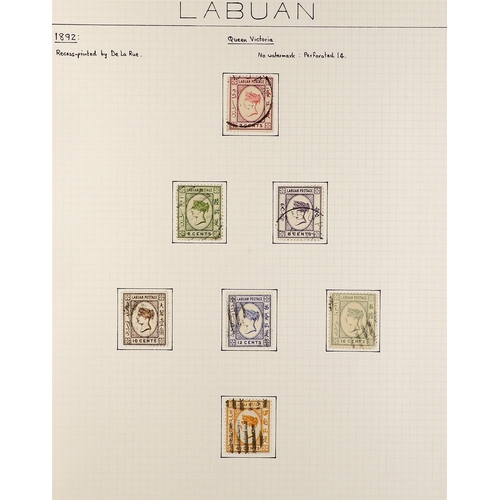 888 - LABUAN 1880 - 1895 COLLECTION of 39 postally used stamps (no emainder cancels) on album pages, note ... 