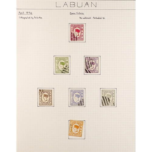 888 - LABUAN 1880 - 1895 COLLECTION of 39 postally used stamps (no emainder cancels) on album pages, note ... 