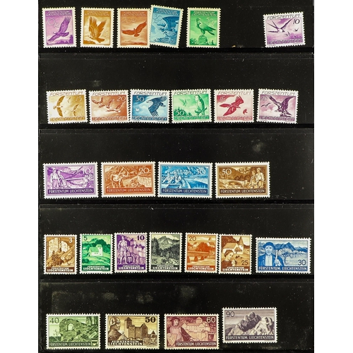 895 - LIECHTENSTEIN 1912 - 1959 ASSORTMENT of several 100 stamps on protective & album pages, note (all mi... 