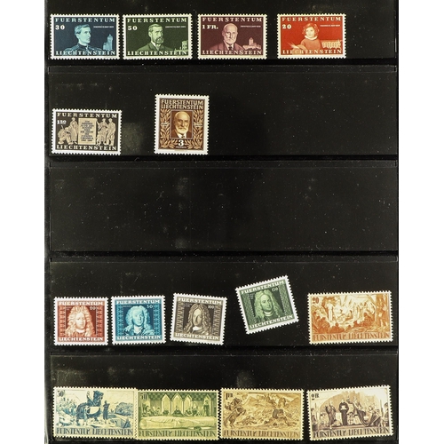 895 - LIECHTENSTEIN 1912 - 1959 ASSORTMENT of several 100 stamps on protective & album pages, note (all mi... 