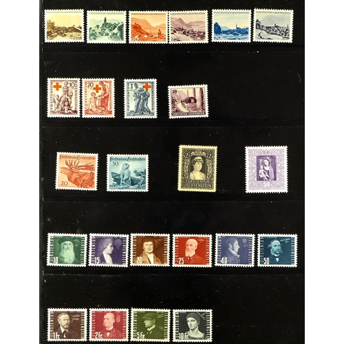 895 - LIECHTENSTEIN 1912 - 1959 ASSORTMENT of several 100 stamps on protective & album pages, note (all mi... 