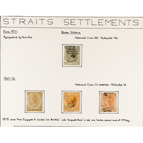 907 - MALAYA-STRAITS SETT. 1867 - 1899 COLLECTION nicely annotated on album pages, of fine used stamps. Ra... 