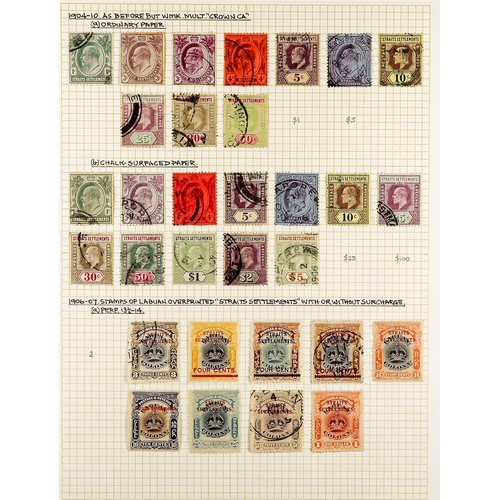 911 - MALAYA-STRAITS SETT. 1902 - 1912 COLLECTION of chiefly used stamps on album pages, note 1902-03 set,... 