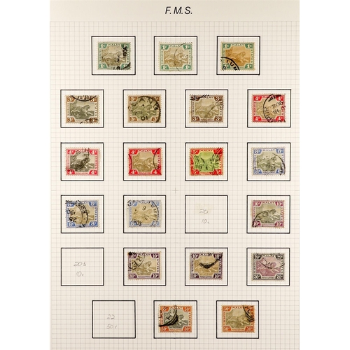 920 - MALAYA STATES FEDERATED MALAY STATES 1900-1934 collection of used 'Leaping Tiger' stamps on album pa... 