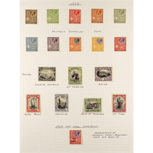 932 - MALTA 1914 - 1930 MINT COLLECTION on album pages, note 1914-1922 values to 2s, 5s, 10s, 1922 'Self-G... 