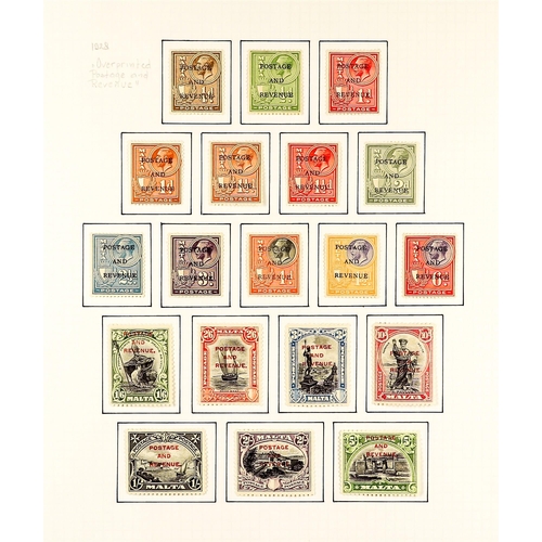 934 - MALTA 1922 - 1935 COMPLETE MINT COLLECTION on album pages, note 1922-26 set, 1926 overprints set, 19... 