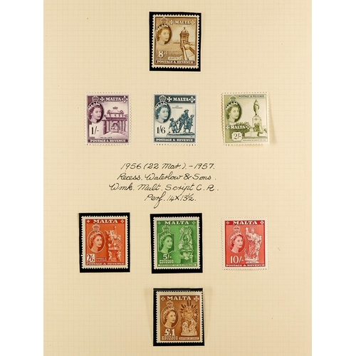 938 - MALTA 1953 - 1970 SPECIALISED COLLECTION annotated in 2 albums, many varieties in positional blocks,... 