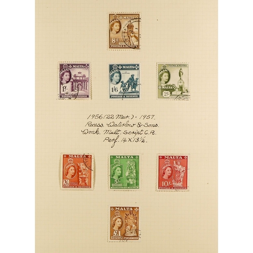 938 - MALTA 1953 - 1970 SPECIALISED COLLECTION annotated in 2 albums, many varieties in positional blocks,... 