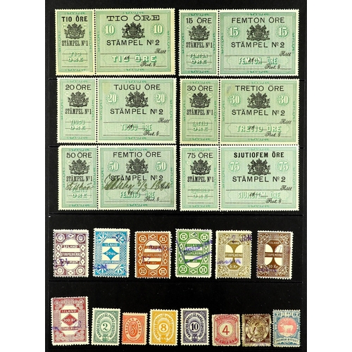 99 - SCANDINAVIAN REVENUE STAMPS 19th / early 20th Century stamps in a stockbook, on loose pages, in glas... 