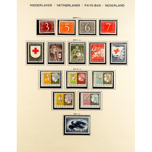 993 - NETHERLANDS 1935 - 1968 NEAR - COMPLETE COLLECTION of never hinged mint stamps on album pages, note ... 