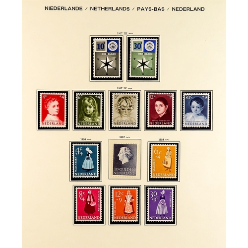 993 - NETHERLANDS 1935 - 1968 NEAR - COMPLETE COLLECTION of never hinged mint stamps on album pages, note ... 