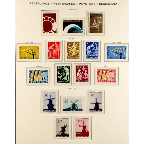 993 - NETHERLANDS 1935 - 1968 NEAR - COMPLETE COLLECTION of never hinged mint stamps on album pages, note ... 