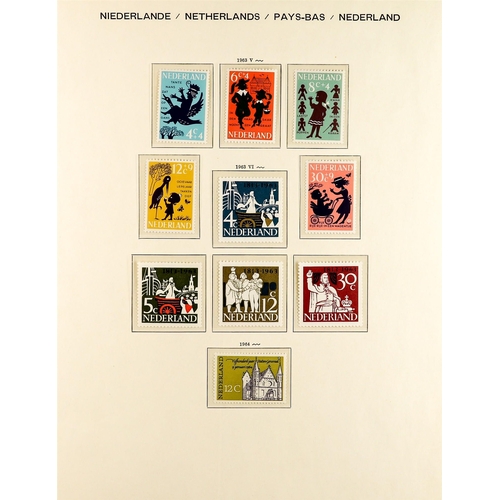 993 - NETHERLANDS 1935 - 1968 NEAR - COMPLETE COLLECTION of never hinged mint stamps on album pages, note ... 