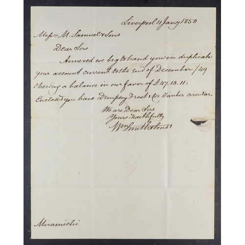 405 - CANADA NEW BRUNSWICK 1850 (11th January) an entire letter from Liverpool to Miramichi, New Brunswick... 