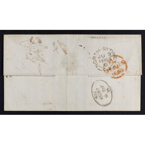 407 - CANADA NOVA SCOTIA 1853 (3rd June) a wrapper from Sydney, Cape Breton, posted unpaid and sent to Hal... 