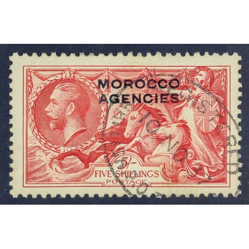 1017 - MOROCCO AGENCIES BRITISH 1935-37 5s bright rose-red Seahorse, SG 74, neat 1937 Registered cancel. Ca... 