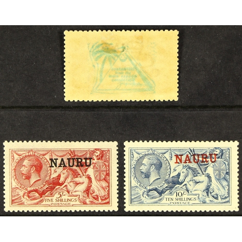 1027 - NAURU 1916-23 2s6d, 5s and 10s De La Rue printing set (SG 21/23) mint lightly hinged each with large... 