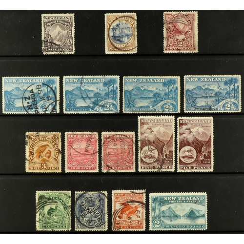 1062 - NEW ZEALAND 1898 Pictorials, no watermark, perf 12 to 16, SG 246a/258, fine used values to 2s with a... 