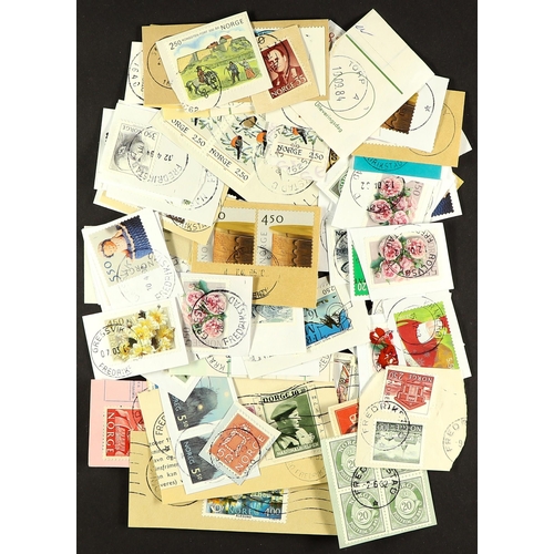 1120 - NORWAY 1950s - 2010s POSTMARKS COLLECTION of stamps on & off pieces sorted in to envelopes numbered ... 