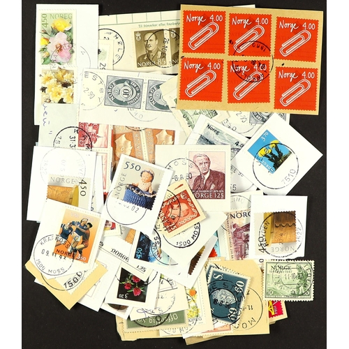 1120 - NORWAY 1950s - 2010s POSTMARKS COLLECTION of stamps on & off pieces sorted in to envelopes numbered ... 