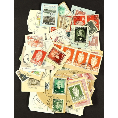 1120 - NORWAY 1950s - 2010s POSTMARKS COLLECTION of stamps on & off pieces sorted in to envelopes numbered ... 