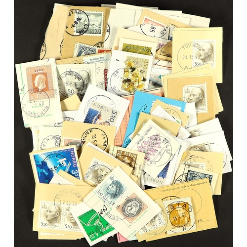 1120 - NORWAY 1950s - 2010s POSTMARKS COLLECTION of stamps on & off pieces sorted in to envelopes numbered ... 