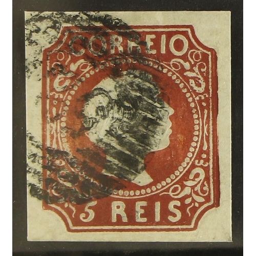 1156 - PORTUGAL 1855-56 5r red-brown with straight hair imperf, Michel 5 (SG 10, Afinsa 5), fine used with ... 