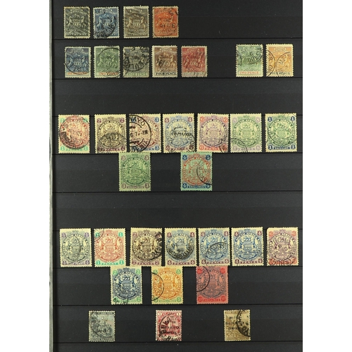 1164 - RHODESIA 1892 - 1917 USED COLLECTION of 150+ stamps on protective pages, many sets, highers values, ... 