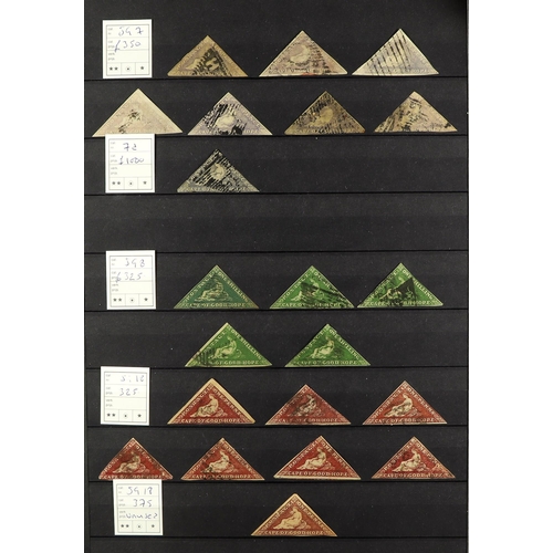 1235 - SOUTH AFRICA -COLS & REPS CAPE OF GOOD HOPE TRIANGLES COLLECTION on stock book pages, 1853 4d deep b... 