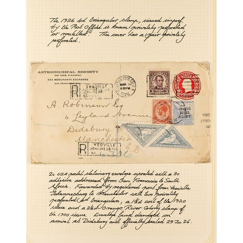 1246 - SOUTH AFRICA 1902 - 1961 COLLECTION OF COVERS annotated in 3 albums, includes 1902 censored, 1902 wi... 